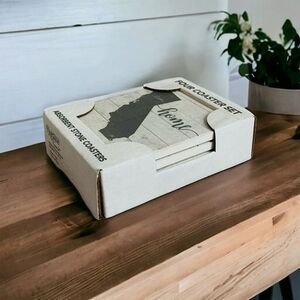 Highland Home Louisiana State Map Ceramic Coasters Set 4 Absorbent Stone Cork